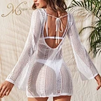 backless crochet long sleeve dress